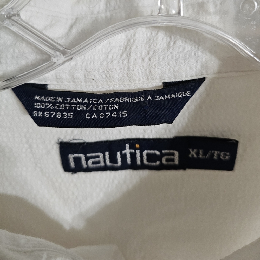 Nautica Men XL White Seersucker Short Sleeve Button Down Shirt Cotton Archival - Picture 4 of 6